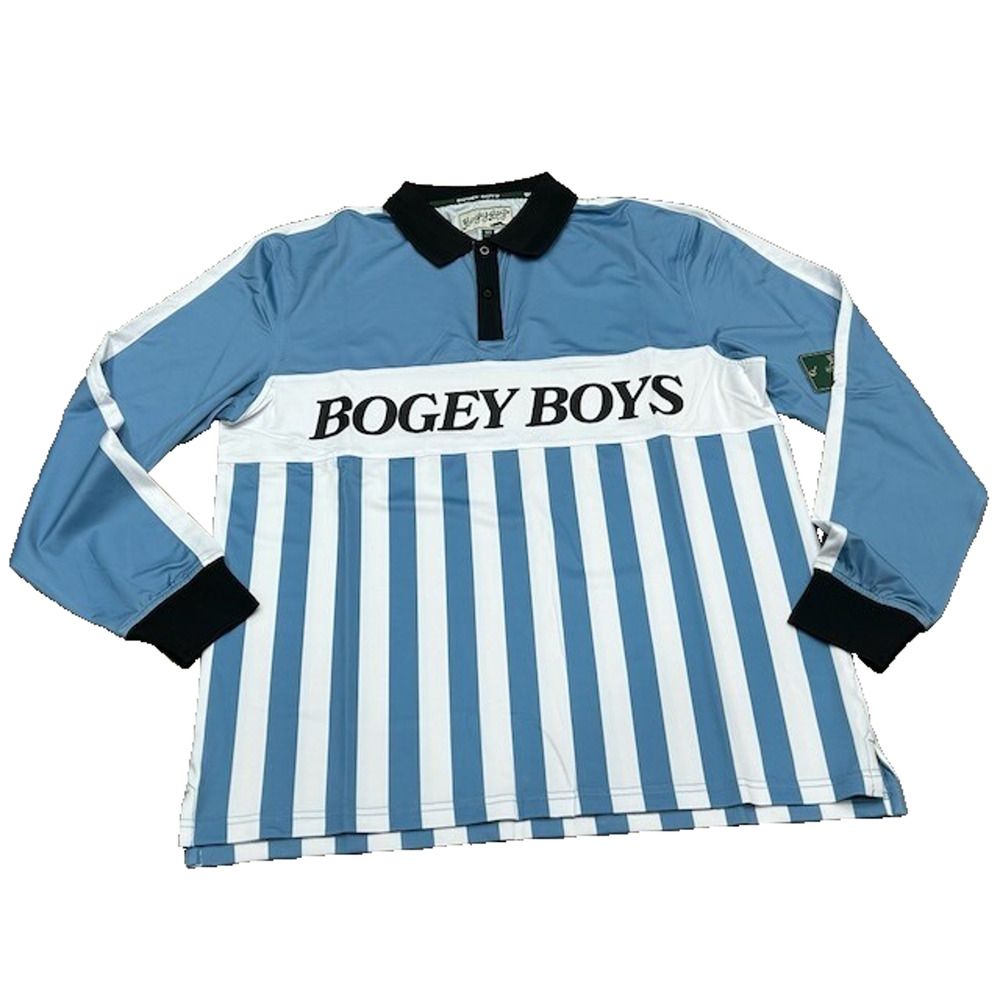 NWT Bogey Boys Men's‎ Long Sleeve Polo Shirt Striped Golf Powder Blue Size M